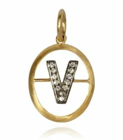 Annoushka 18CT GOLD & Dia INITIAL V PENDANT YELLOW GOLD Pendants