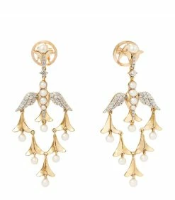 Annoushka x Temperley London Yellow Gold, Pearl and Diamond Lovebirds Earrings