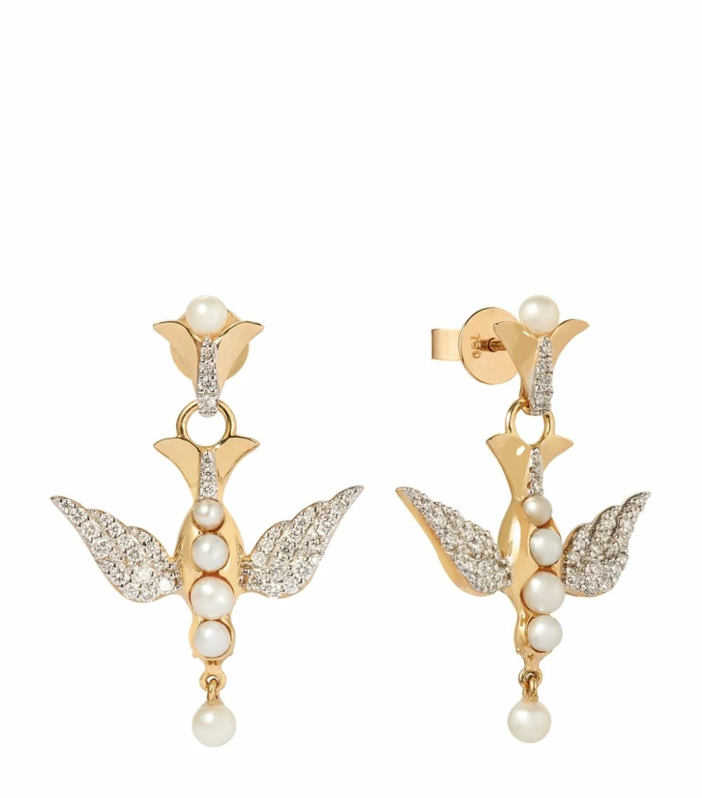 Annoushka x Temperley London Yellow Gold, Pearl and Diamond Lovebirds Earrings 5 Annoushka x Temperley London Yellow Gold, Pearl and Diamond Lovebirds Earrings - Image 3
