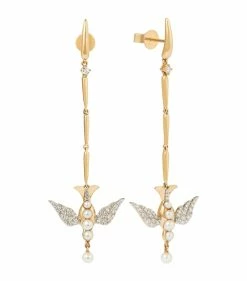 Annoushka x Temperley London Yellow Gold, Pearl and Diamond Lovebirds Earrings