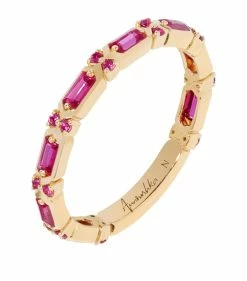 Annoushka Yellow Gold and Pink Sapphire Baguette Ring Rings