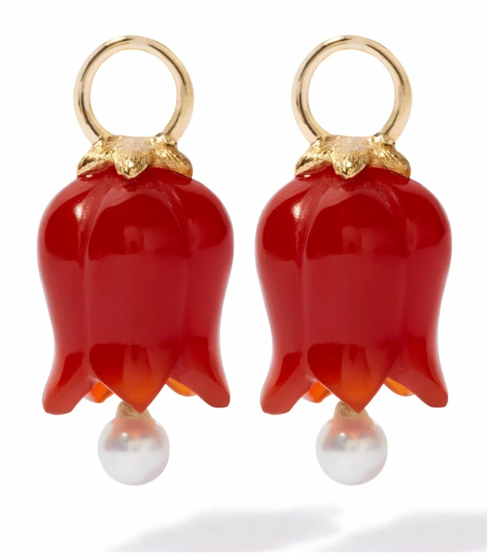Annoushka Yellow Gold, Red Agate and Pearl Tulip Earrings 3 Annoushka Yellow Gold, Red Agate and Pearl Tulip Earrings