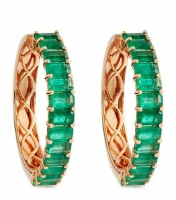 Rose Gold and Emerald Shay Basics Hoop Earrings RG/GREEN