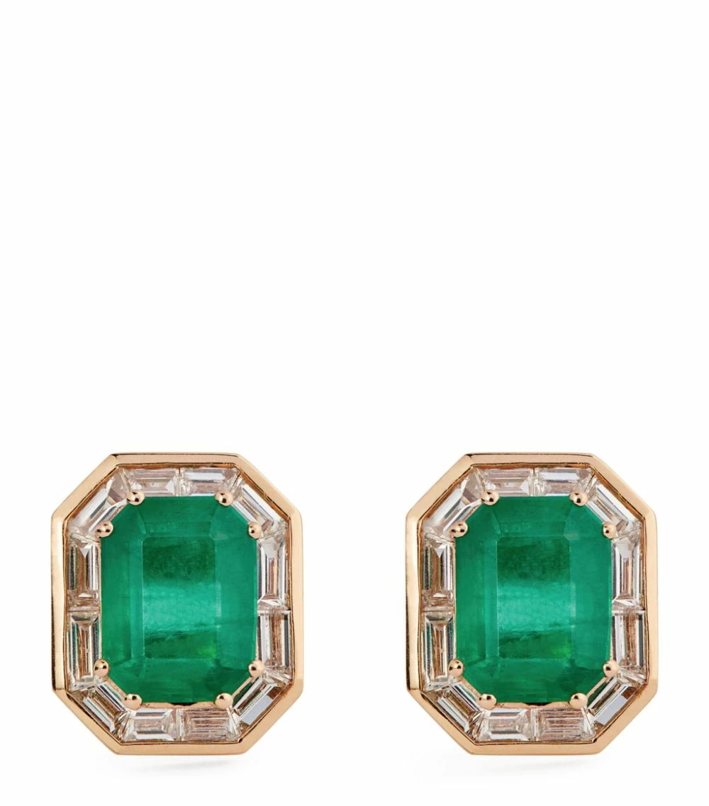 SHAY Rose Gold, Diamond and Emerald Halo Earrings RG/GREEN 3 SHAY Rose Gold, Diamond and Emerald Halo Earrings RG/GREEN