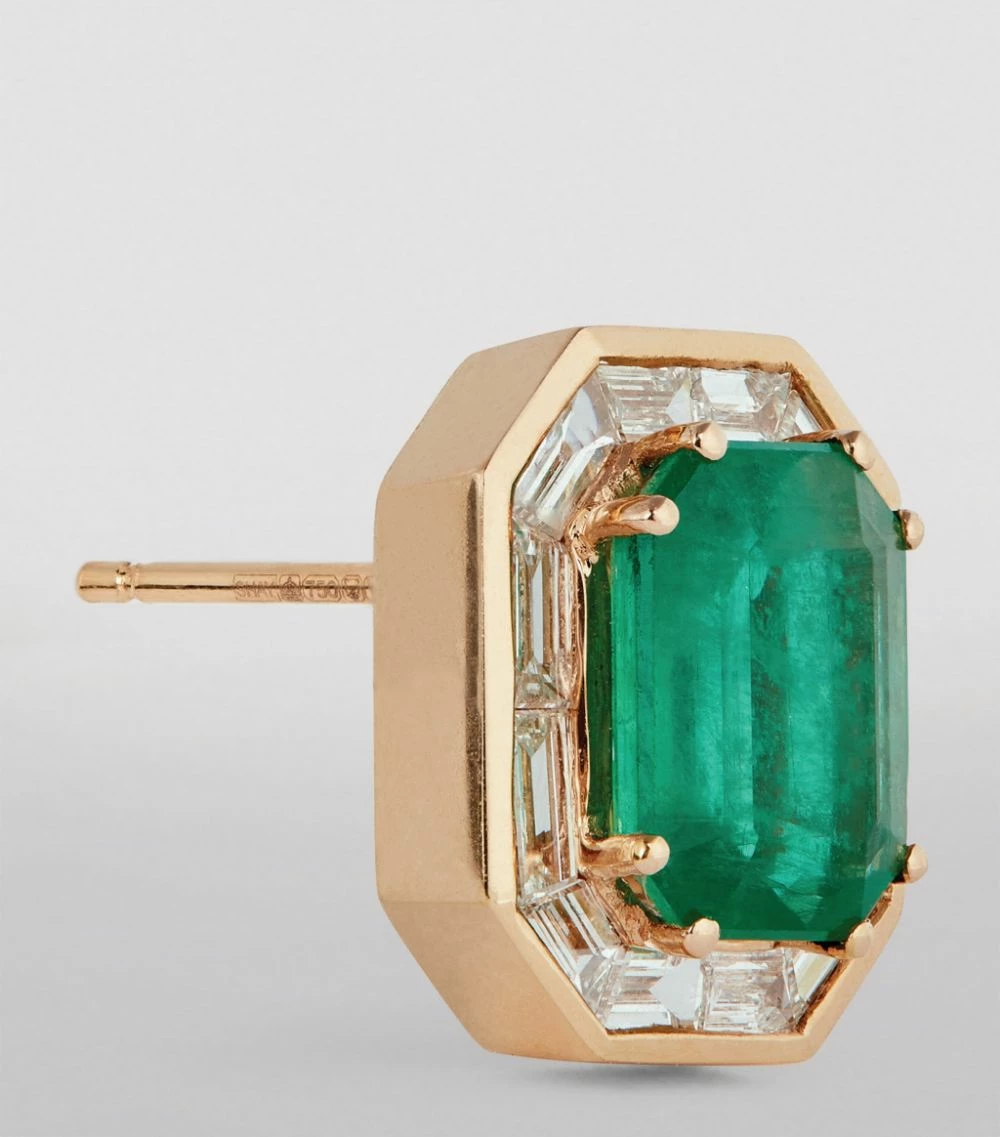 SHAY Rose Gold, Diamond and Emerald Halo Earrings RG/GREEN 4 SHAY Rose Gold, Diamond and Emerald Halo Earrings RG/GREEN - Image 2