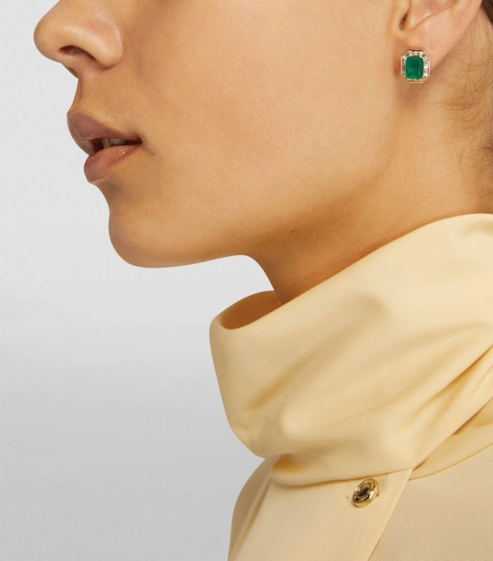 SHAY Rose Gold, Diamond and Emerald Halo Earrings RG/GREEN 7 SHAY Rose Gold, Diamond and Emerald Halo Earrings RG/GREEN - Image 5