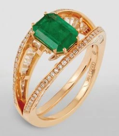 SHAY Rose Gold, Diamond and Emerald Halo Open Ring RG/GREEN Rings -Annoushka Online Shop shay rose gold diamond and emerald halo open ring 17432259 36577159 1000