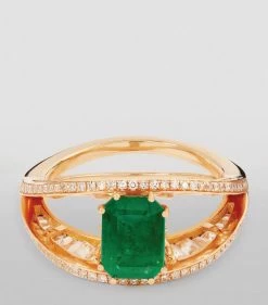 SHAY Rose Gold, Diamond and Emerald Halo Open Ring RG/GREEN Rings -Annoushka Online Shop shay rose gold diamond and emerald halo open ring 17432259 36578024 1000