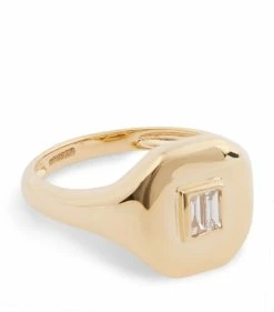 SHAY Yellow Gold and Diamond New Modern Baguette Pinky Ring Rings
