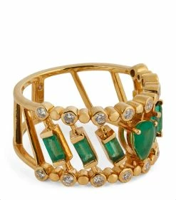SHAY Yellow Gold, Diamond and Emerald Sticks & Stones Ring (Size 7) Rings