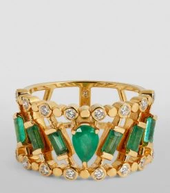SHAY Yellow Gold, Diamond and Emerald Sticks & Stones Ring (Size 7) Rings -Annoushka Online Shop shay yellow gold diamond and emerald sticks stones ring size 7 16413818 31524333 1000